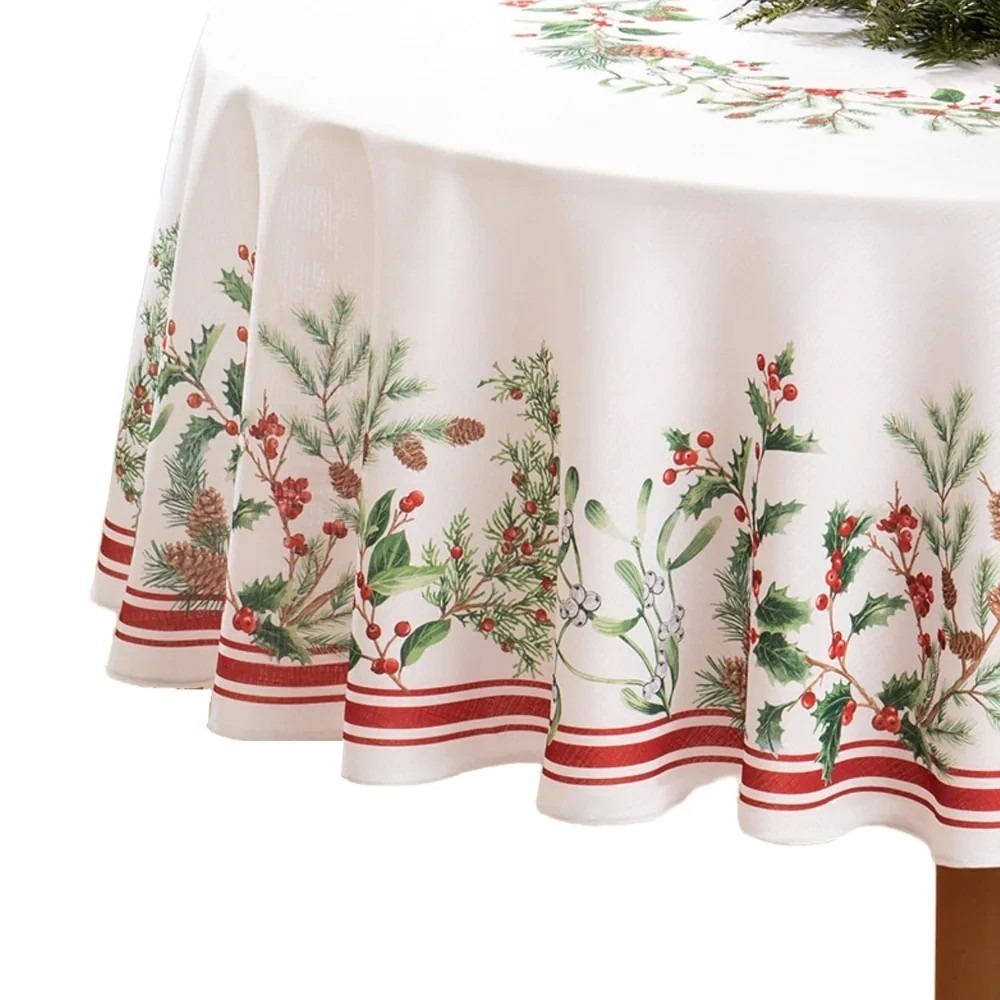 Elrene Home Fashions Winter Holiday Berry Bordered Tablecloth‎ 70" Round